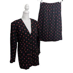 Oops Vintage Red and Black Polka Dot Skirt Suit Size 15/16